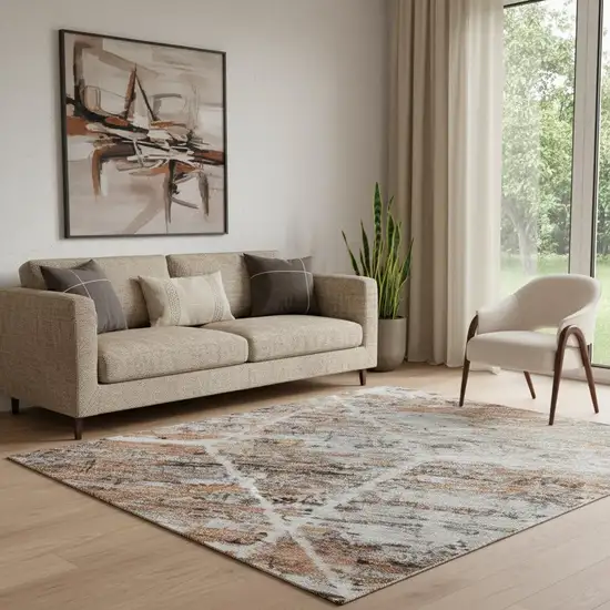 Rust Copper And Ivory Geometric Washable Area Rug With UV Protection Photo 2