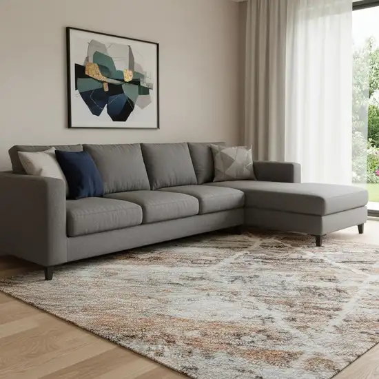 Rust Copper And Ivory Geometric Washable Area Rug With UV Protection Photo 2