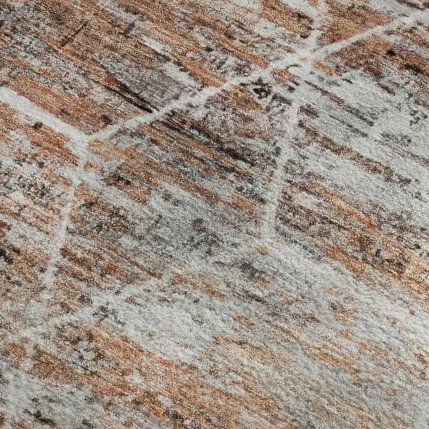 Rust Copper And Ivory Geometric Washable Area Rug With UV Protection Photo 2