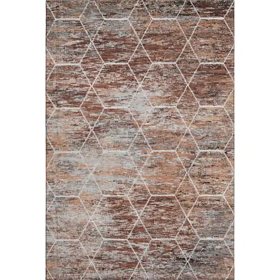 Rust Copper And Ivory Geometric Washable Area Rug With UV Protection Photo 5