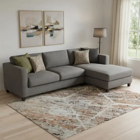 Rust Copper And Ivory Geometric Washable Area Rug With UV Protection Photo 2