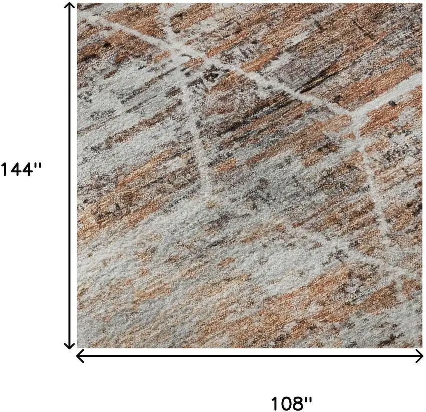 Rust Copper And Ivory Geometric Washable Area Rug With UV Protection Photo 9