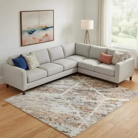 Rust Copper And Ivory Geometric Washable Area Rug With UV Protection Photo 2