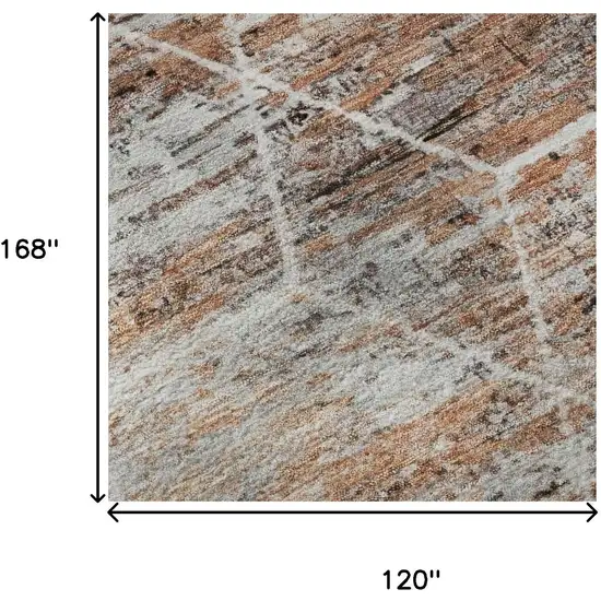 Rust Copper And Ivory Geometric Washable Area Rug With UV Protection Photo 8