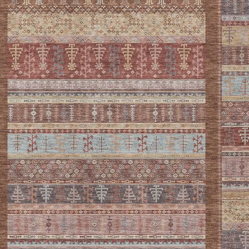Rust Coral And Beige Striped Washable Indoor Outdoor Area Rug Photo 5