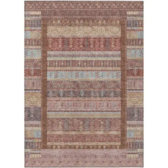 Rust Coral And Beige Striped Washable Indoor Outdoor Area Rug Photo 1