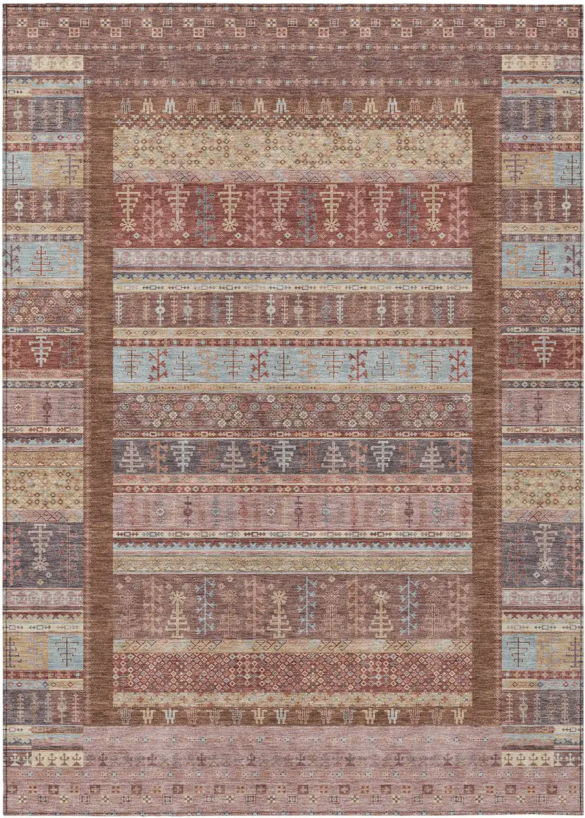 Rust Coral And Beige Striped Washable Indoor Outdoor Area Rug Photo 1