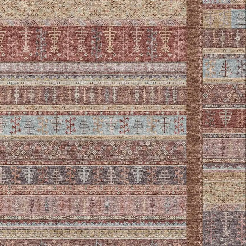 Rust Coral And Beige Striped Washable Indoor Outdoor Area Rug Photo 6