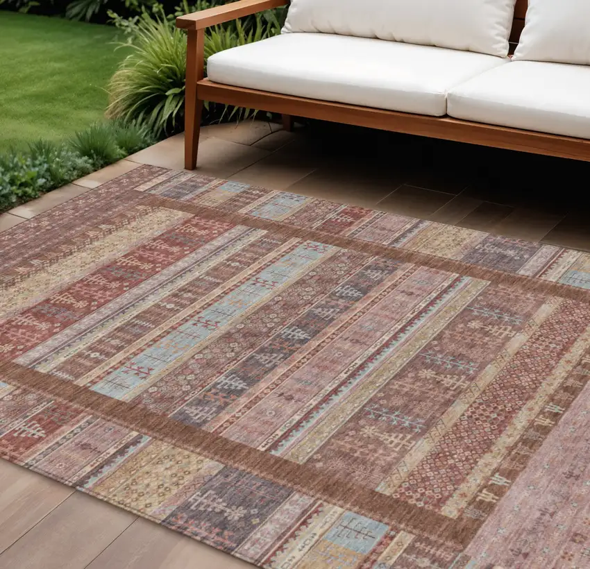 Rust Coral And Beige Striped Washable Indoor Outdoor Area Rug Photo 2