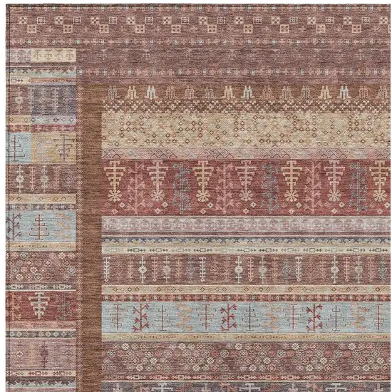 Rust Coral And Beige Striped Washable Indoor Outdoor Area Rug Photo 5