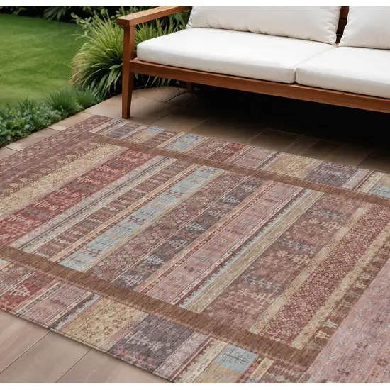 Rust Coral And Beige Striped Washable Indoor Outdoor Area Rug Photo 2