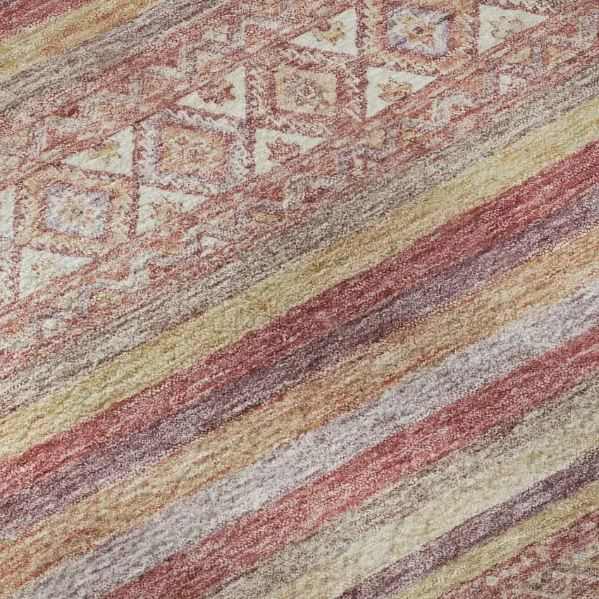 Rust Coral And Wheat Striped Washable Area Rug With UV Protection Photo 7