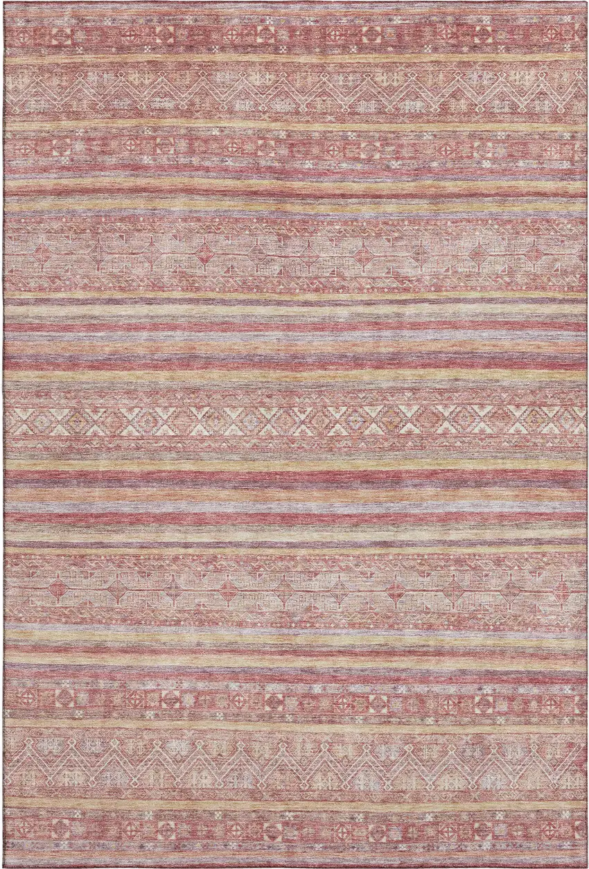 Rust Coral And Wheat Striped Washable Area Rug With UV Protection Photo 3