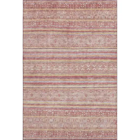 Rust Coral And Wheat Striped Washable Area Rug With UV Protection Photo 3