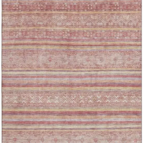 Rust Coral And Wheat Striped Washable Area Rug With UV Protection Photo 4