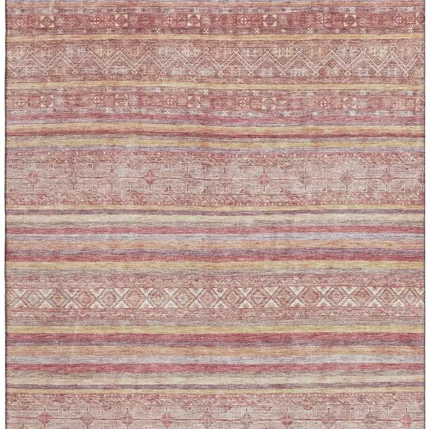 Rust Coral And Wheat Striped Washable Area Rug With UV Protection Photo 4
