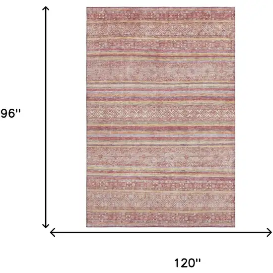 Rust Coral And Wheat Striped Washable Area Rug With UV Protection Photo 8