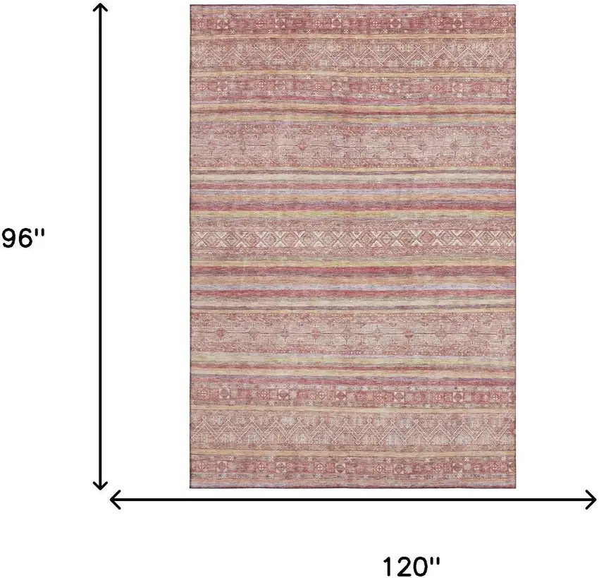 Rust Coral And Wheat Striped Washable Area Rug With UV Protection Photo 8