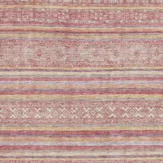 Rust Coral And Wheat Striped Washable Area Rug With UV Protection Photo 3