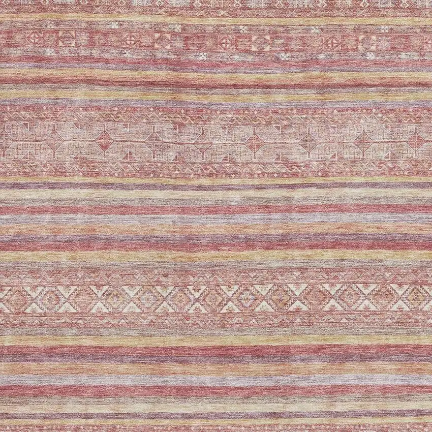 Rust Coral And Wheat Striped Washable Area Rug With UV Protection Photo 3