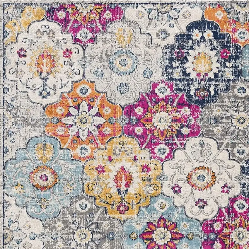 Blue and Ivory Floral Area Rug Photo 4