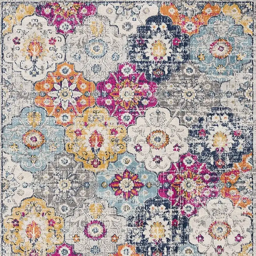 Blue and Ivory Floral Area Rug Photo 5