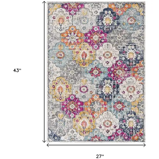 Blue and Ivory Floral Area Rug Photo 3