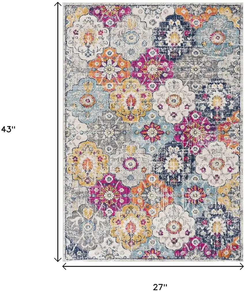 Blue and Ivory Floral Area Rug Photo 3
