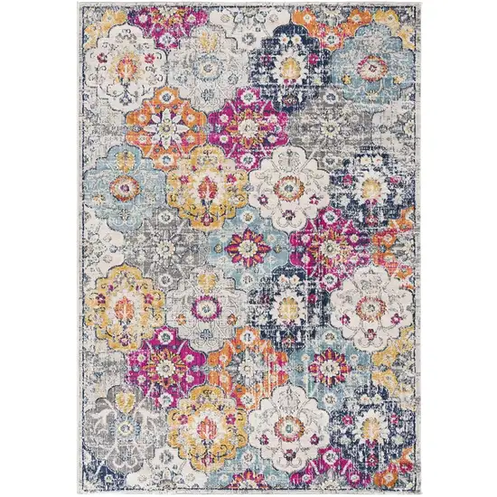 Blue and Ivory Floral Area Rug Photo 2