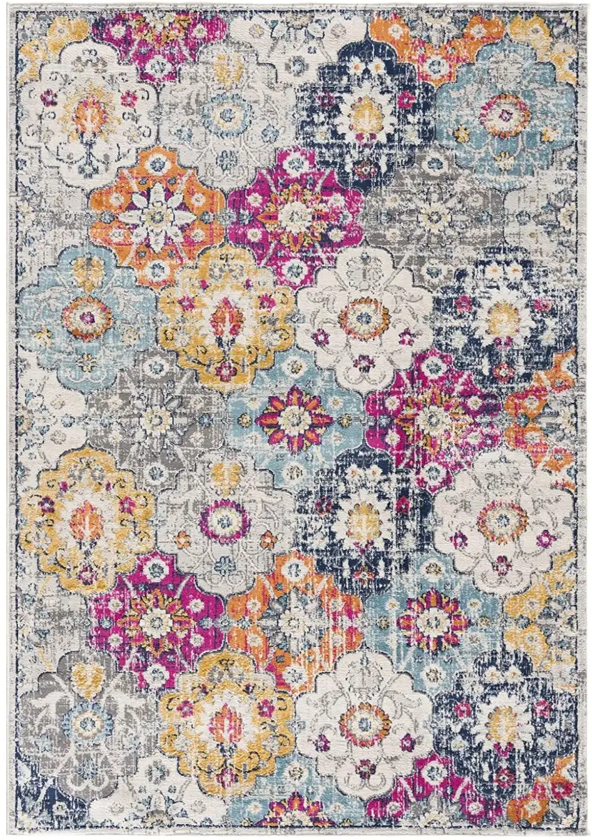 Blue and Ivory Floral Area Rug Photo 2
