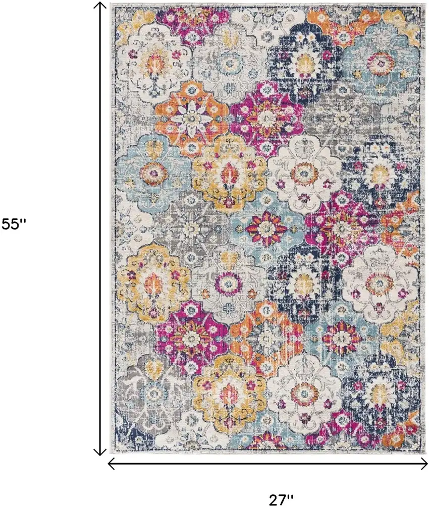 Blue and Ivory Floral Area Rug Photo 3
