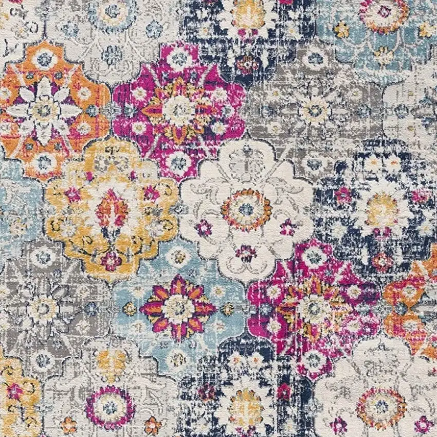 Blue and Ivory Floral Area Rug Photo 4