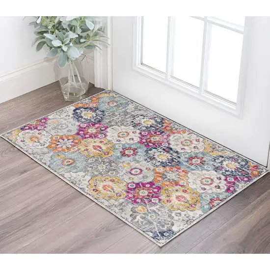 Blue and Ivory Floral Area Rug Photo 1