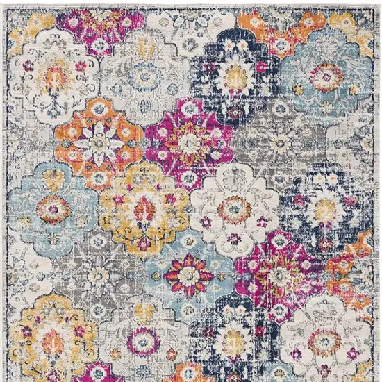 6' Blue And Ivory Floral Runner Rug Photo 5