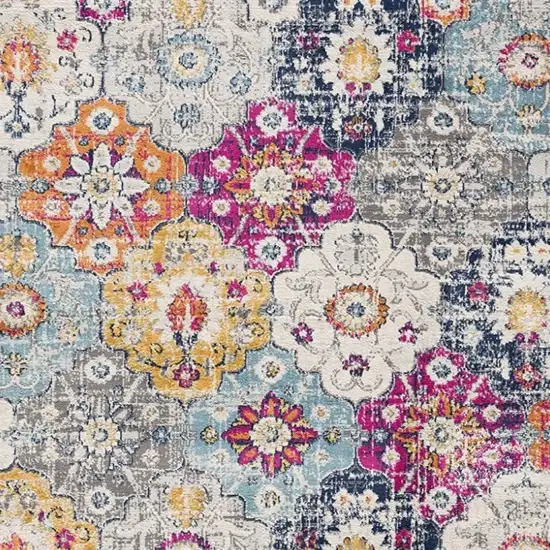 6' Blue And Ivory Floral Runner Rug Photo 4
