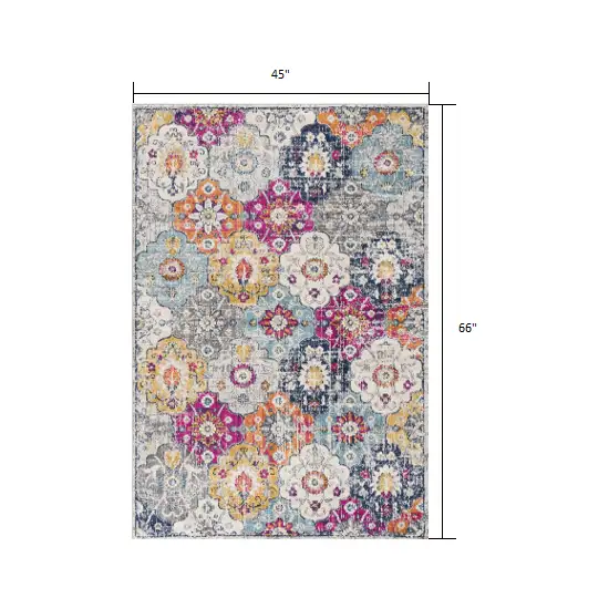 Rust Distressed Floral Area Rug Photo 1