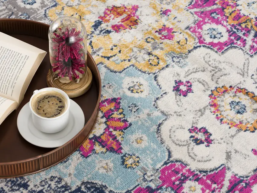 Rust Distressed Floral Area Rug Photo 8