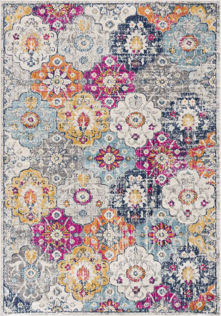Rust Distressed Floral Area Rug Photo 4