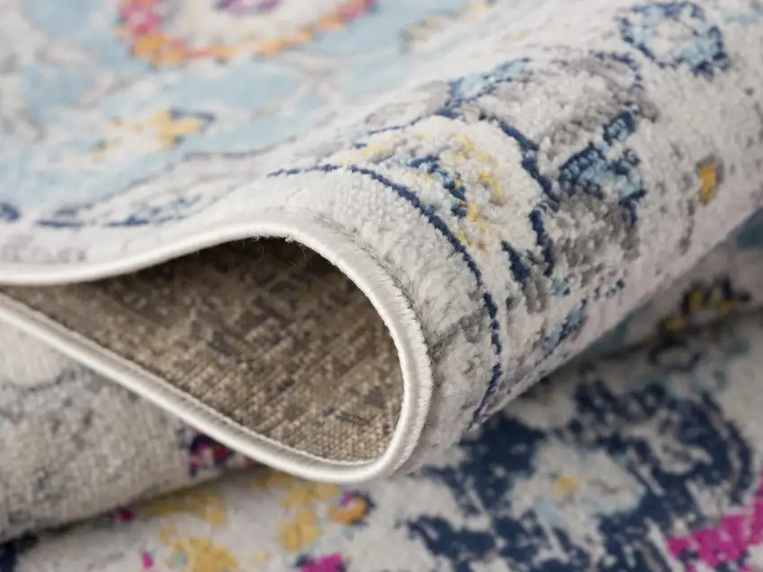 Blue and Ivory Floral Area Rug Photo 4