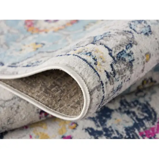 Blue and Ivory Floral Area Rug Photo 4