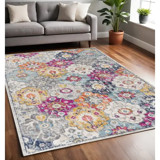 Blue and Ivory Floral Area Rug Photo 1