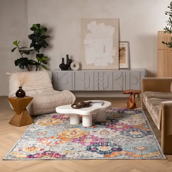 Blue and Ivory Floral Area Rug Photo 7