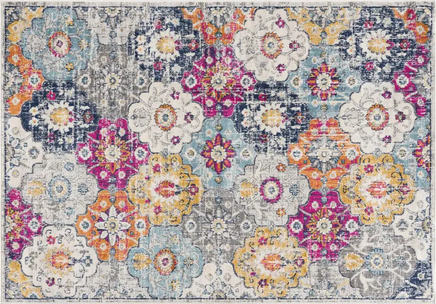 Blue and Ivory Floral Area Rug Photo 2