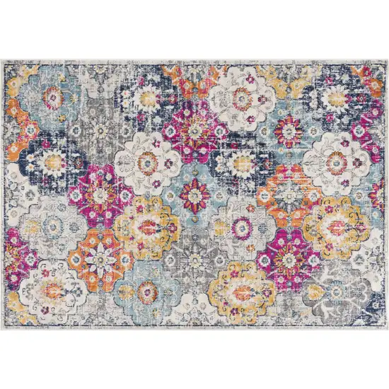 Blue and Ivory Floral Area Rug Photo 2
