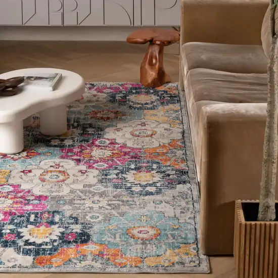Blue and Ivory Floral Area Rug Photo 8