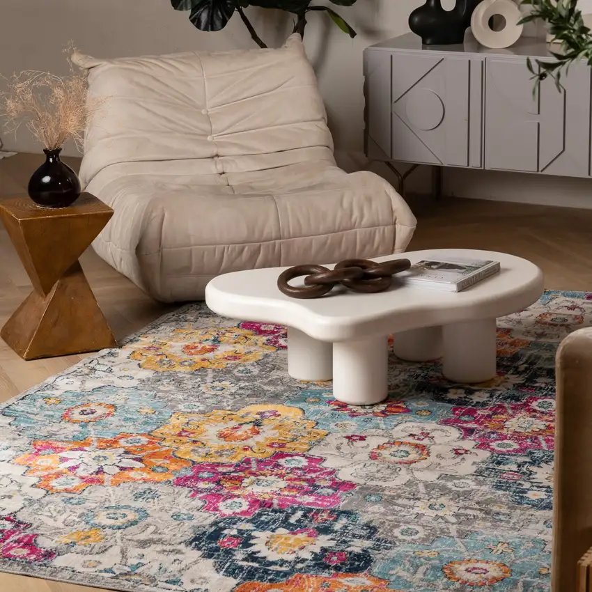 Blue and Ivory Floral Area Rug Photo 9