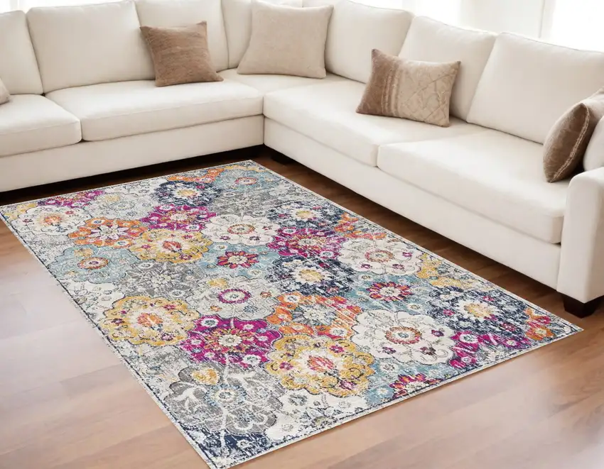 Rust Floral Dhurrie Area Rug Photo 1