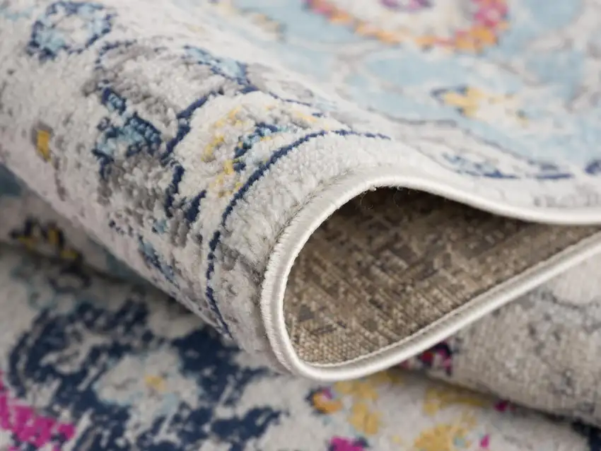 Blue and Ivory Floral Area Rug Photo 5