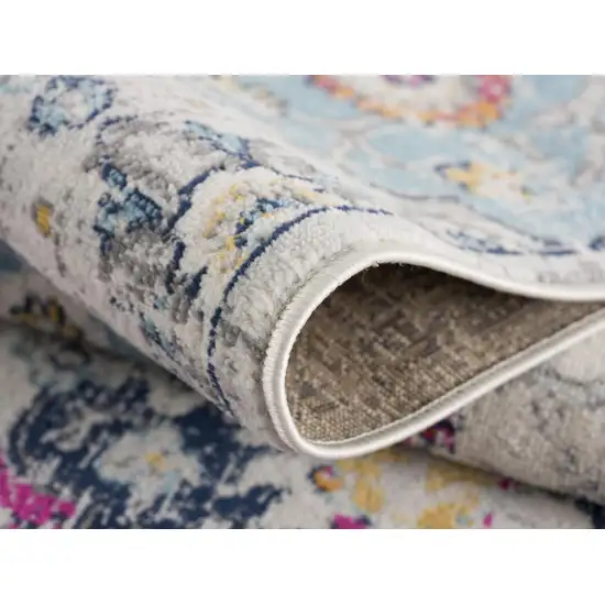 Blue and Ivory Floral Area Rug Photo 5