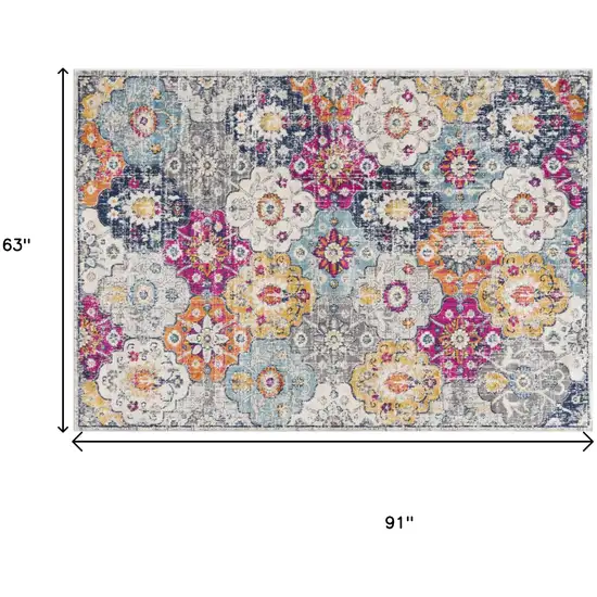 Blue and Ivory Floral Area Rug Photo 3